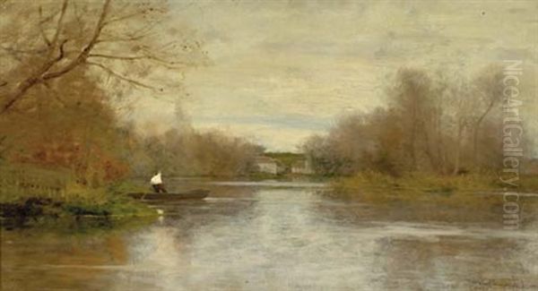 Figure Boating, Late Autumn Oil Painting by Walter Launt Palmer