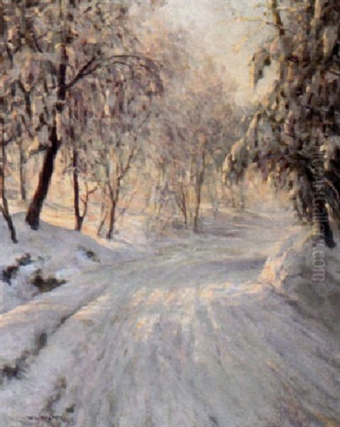 A Forest Road In Winter Oil Painting by Walter Launt Palmer