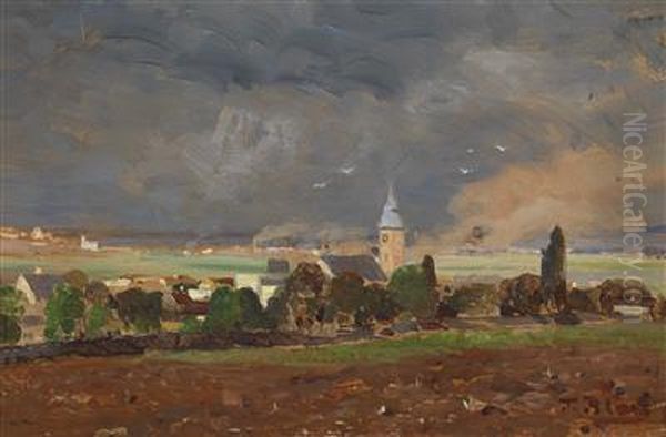 Village Landscape With Approaching Storm Oil Painting by Tina Blau