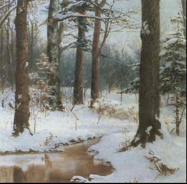 A Brook In Winter Oil Painting by Walter Launt Palmer