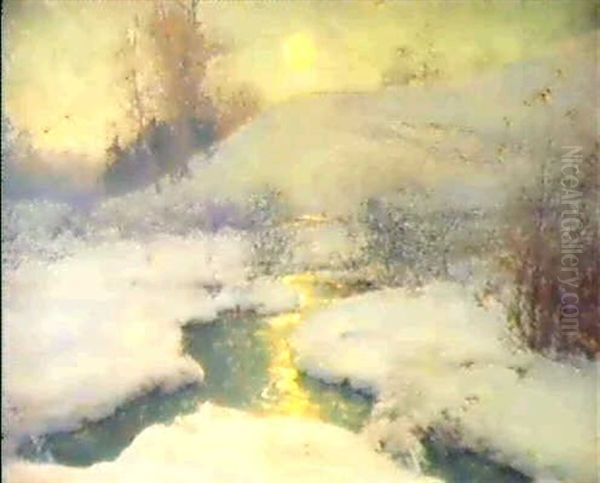 Moonlit Stream In Winter Oil Painting by Walter Launt Palmer