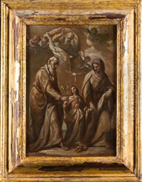 San Joaquin, Santa Ana Y La Virgen Maria Oil Painting by Acisclo Antonio Palomino de Castro y Velasco