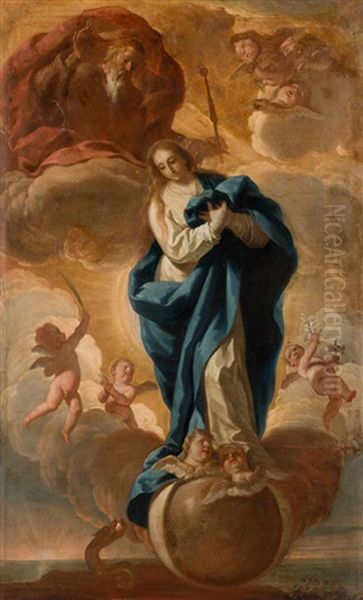 Inmaculada Oil Painting by Acisclo Antonio Palomino de Castro y Velasco