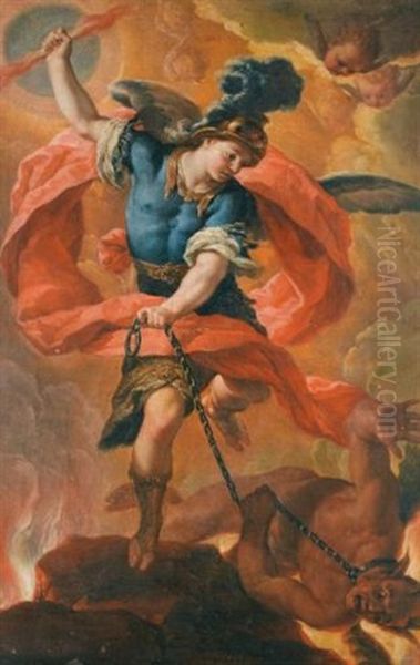 The Archangel Michael Defeating The Devil Oil Painting by Acisclo Antonio Palomino de Castro y Velasco