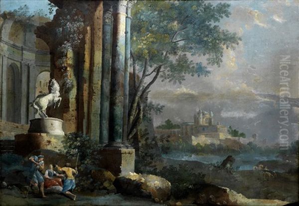 Figures In An Architectural Capriccio Oil Painting by Pietro Paltronieri