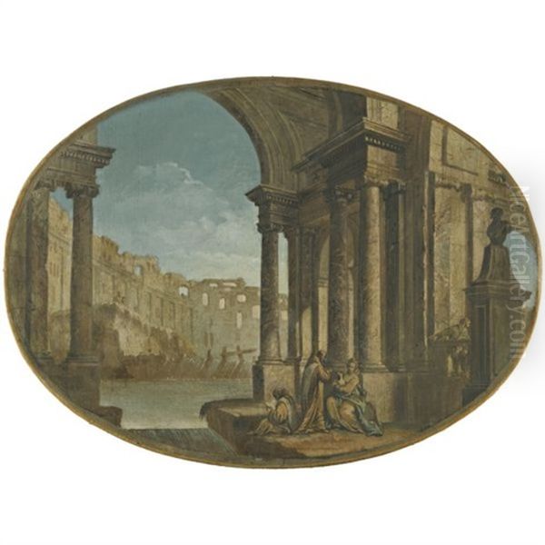 An Architectural Capricci With Figures In The Foreground Oil Painting by Pietro Paltronieri