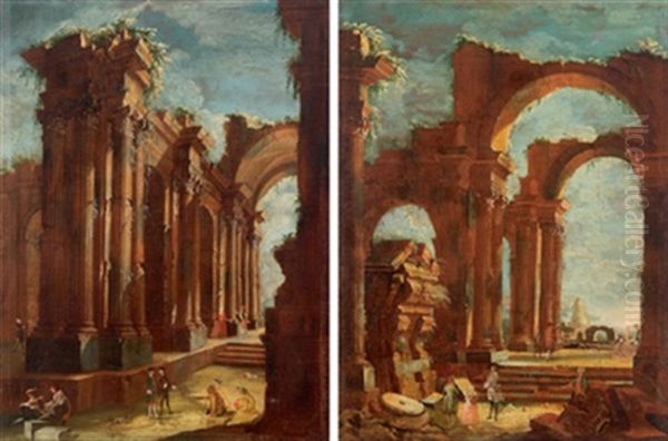 Zwei Landschaften Mit Antiken Ruinen (pair) Oil Painting by Pietro Paltronieri