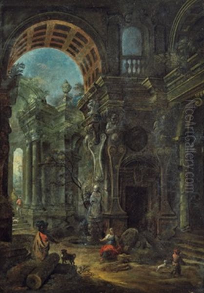 Capriccio Architettonico Con Figure Oil Painting by Pietro Paltronieri