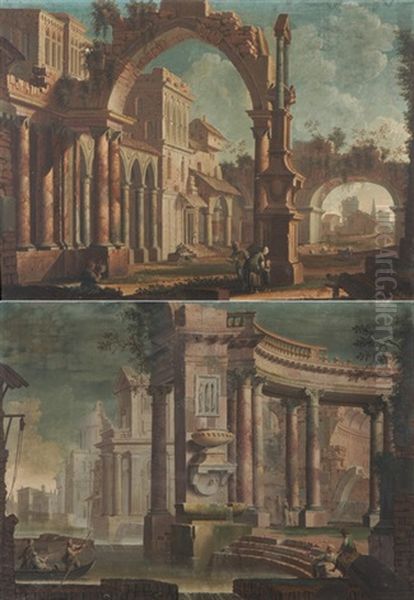 Architekturcapriccio (+ Another, Similar; Pair) Oil Painting by Pietro Paltronieri