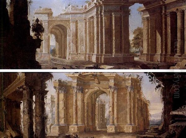 Rovine Di Templo Antico (+ Another, Pair) Oil Painting by Pietro Paltronieri