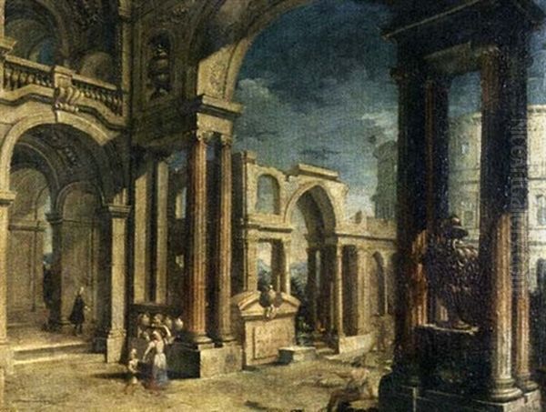 Fantaisie Architecturale Animee De Personnages Oil Painting by Pietro Paltronieri