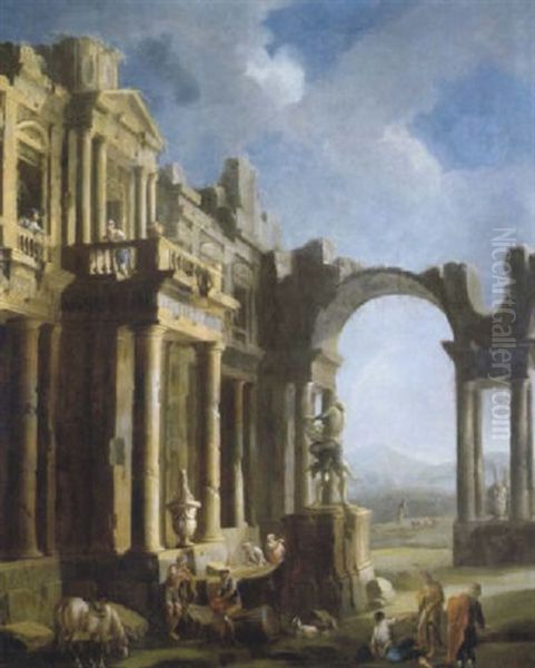 Capriccio Monumentale Con Rovine Classiche E Figure by Pietro Paltronieri