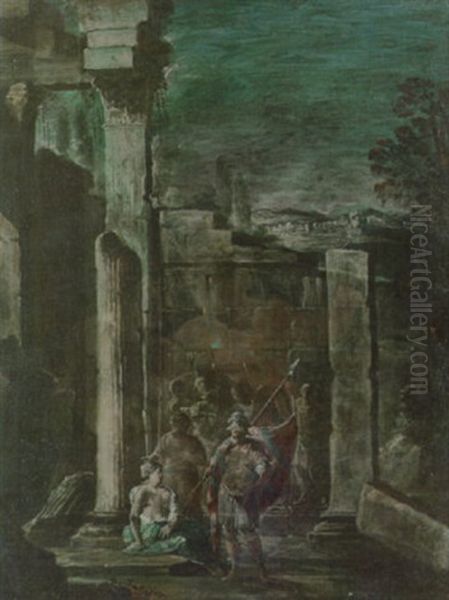 Classical Figures By Ruins Oil Painting by Pietro Paltronieri