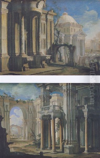 Caprice Architecturaux Dans Une Paysage Oil Painting by Pietro Paltronieri