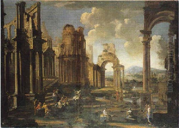 La Disputa Di Gesu Con I Dottori, Presso Un Capriccio Di Rovine Antiche Oil Painting by Pietro Paltronieri