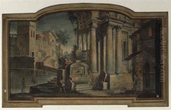 Archtectural Capriccio Oil Painting by Pietro Paltronieri