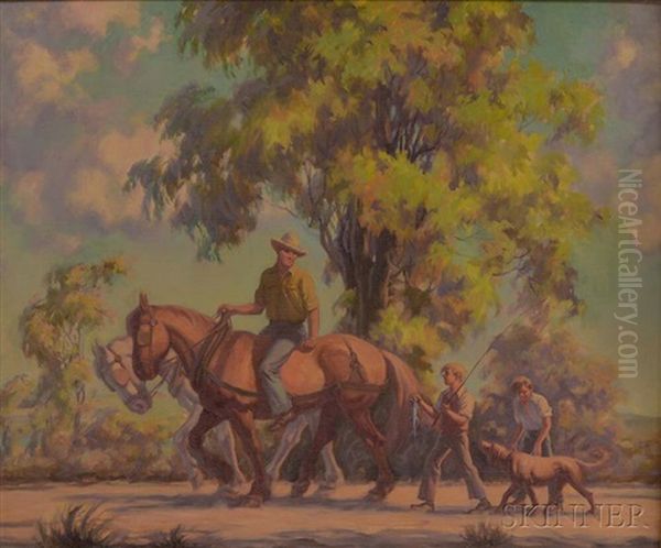 Farmer With Team And Young Sons Heading Home Oil Painting by Alphonse Palumbo