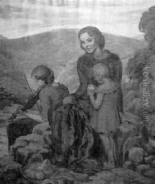 Mother And Two Children by Alphonse Palumbo