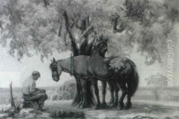 Man With Horses And Dog Oil Painting by Alphonse Palumbo