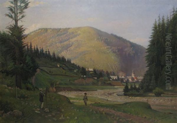 Landscape With Agapia Monastery Oil Painting by Emanoil Panaiteanu-Bardasare