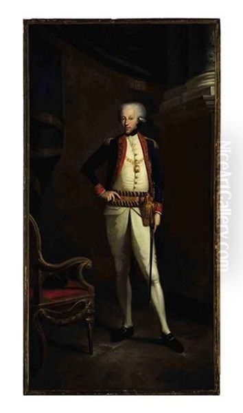 Portrait Of Charles Emmanuel, Prince Of Carignano, Before A Draped Column Oil Painting by Giovanni Panealbo