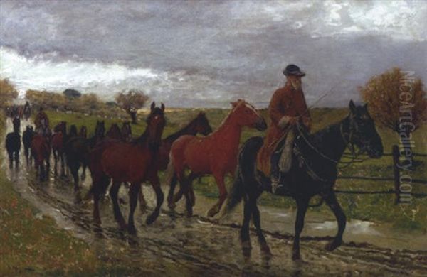 Depart Pour Le Marche Aux Chevaux Oil Painting by Ruggero Panerai