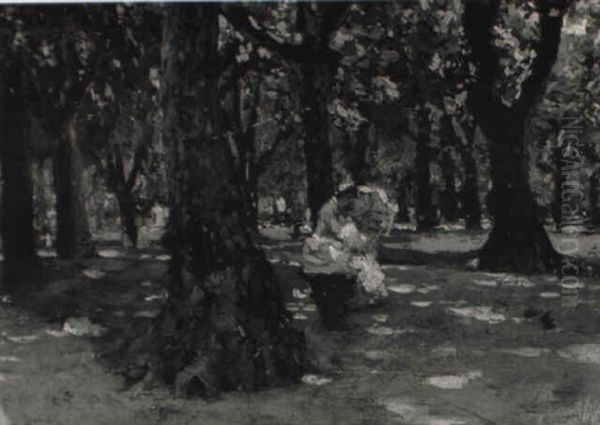 Figures In A Park Oil Painting by Ruggero Panerai