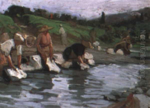 Washerwomen Oil Painting by Ruggero Panerai