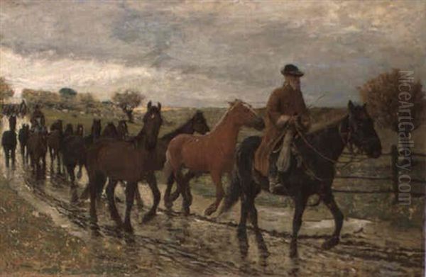 Chevaux Sur Une Route Oil Painting by Ruggero Panerai