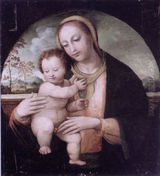 The Madonna And Child Seated In A Landscape Oil Painting by Domenico Panetti