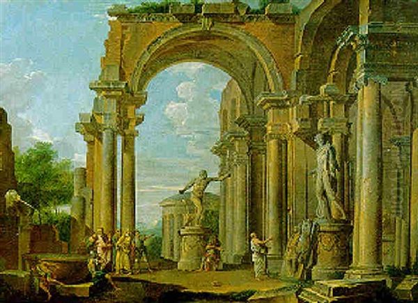 Capriccio Architettonico Con Il Guerriero Di Agasias E L'apollo Del Belvedere Oil Painting by Francesco Panini