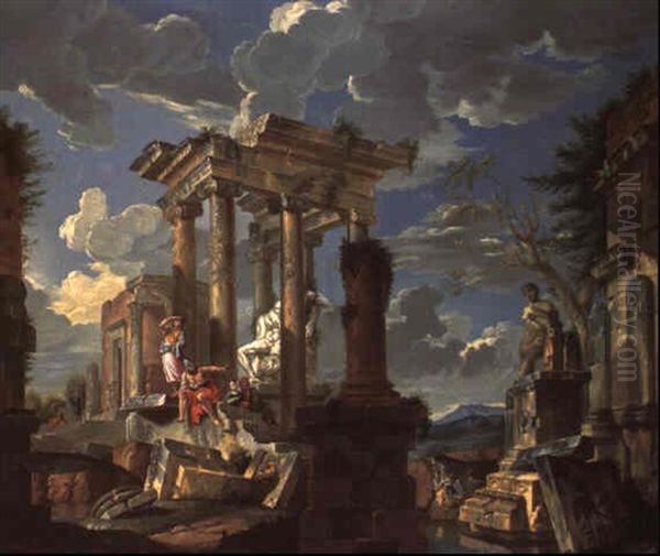 A Capriccio Of Hadrian's Villa In Tivoli Oil Painting by Francesco Panini