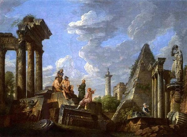 Architectural Capriccio With Figures Oil Painting by Francesco Panini