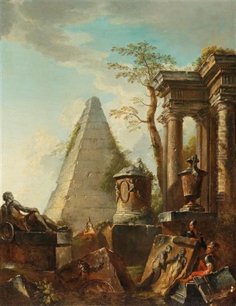 Classical Scene With The Pyramid Of Caius Cestius Oil Painting by Giovanni Paolo Panini