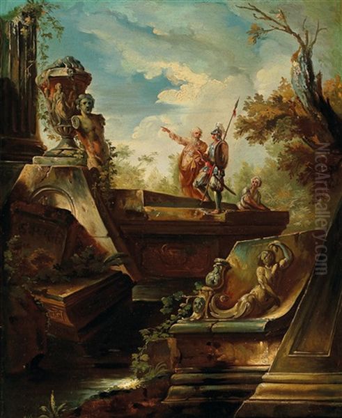 Figures Before Ruins Oil Painting by Giovanni Paolo Panini