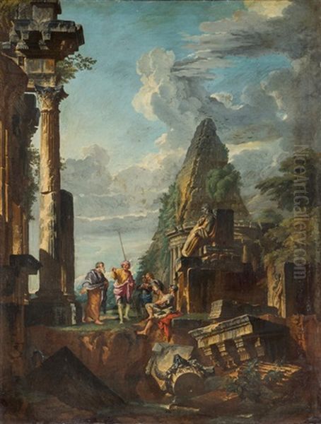 Capriccio Mit Romischen Ruinen, Pyramide Und Apostel Oil Painting by Giovanni Paolo Panini