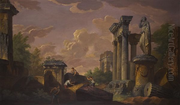 Classical Landscape With Ruins And Figures by Giovanni Paolo Panini