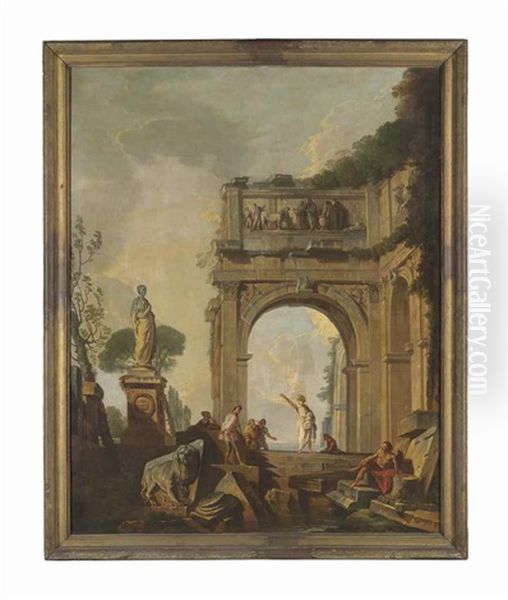 An Architectural Capriccio With An Apostle Preaching Oil Painting by Giovanni Paolo Panini