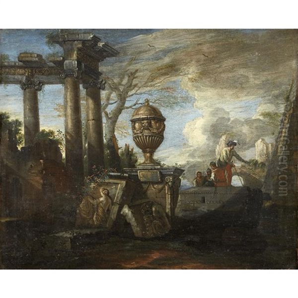 Capriccio With Ruins And Figures Oil Painting by Giovanni Paolo Panini