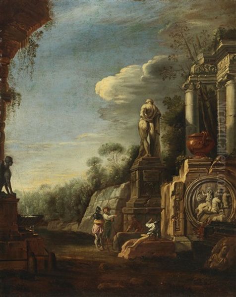 A Landscape With Ruins And Figures Oil Painting by Giovanni Paolo Panini