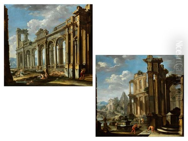 Capriccio Architettonico Mit Antiken Ruinen
Spielenden Kindern An Einem Wasserlauf Oil Painting by Giovanni Paolo Panini