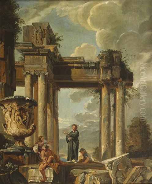 Ruines Animees De Personnages Oil Painting by Giovanni Paolo Panini