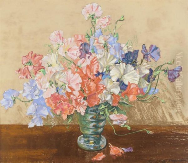 Sweet Peas In A Glass Vase Oil Painting by Thomas Todd Blaylock