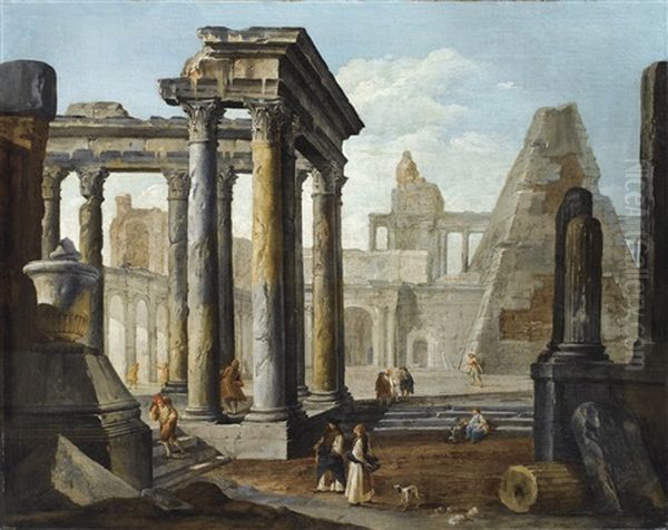 Caprice Avec Ruines Romaines Oil Painting by Giovanni Paolo Panini