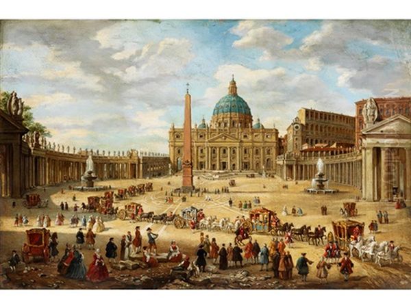 Blick Auf Den Petersplatz In Rom Mit St. Peter Im Hintergrund Oil Painting by Giovanni Paolo Panini