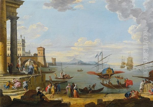 View Of A Seaport Oil Painting by Giovanni Paolo Panini