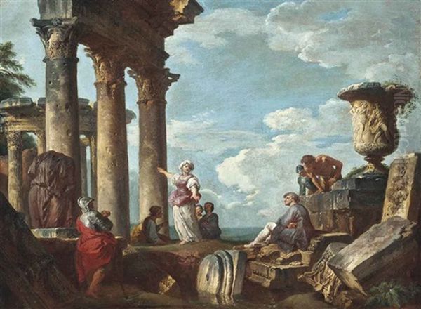 An Architectural Capriccio With A Sibyl Preaching Oil Painting by Giovanni Paolo Panini