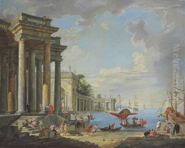 A Coastal Scene Oil Painting by Giovanni Paolo Panini