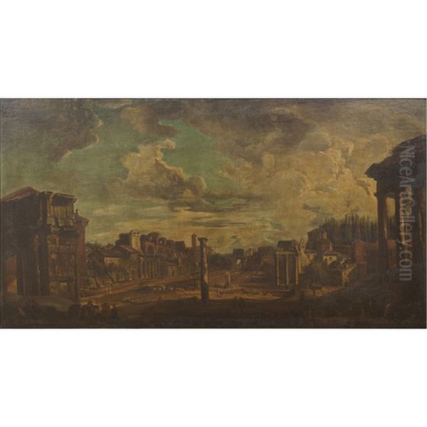 A View Of The Roman Forum Oil Painting by Giovanni Paolo Panini