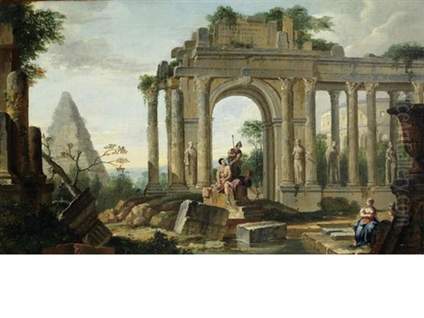 A Capriccio Of Classical Ruins, With Figures Resting Oil Painting by Giovanni Paolo Panini